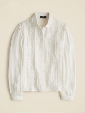NWT! J. CREW Women’s Lace-trim button-up shirt with club collar, ivory, size 10